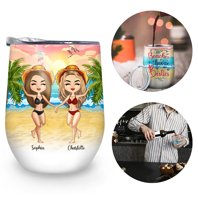 Beach Best Friends Beaches Booze Besties - Gift For BFF - Personalized Custom Wine Tumbler