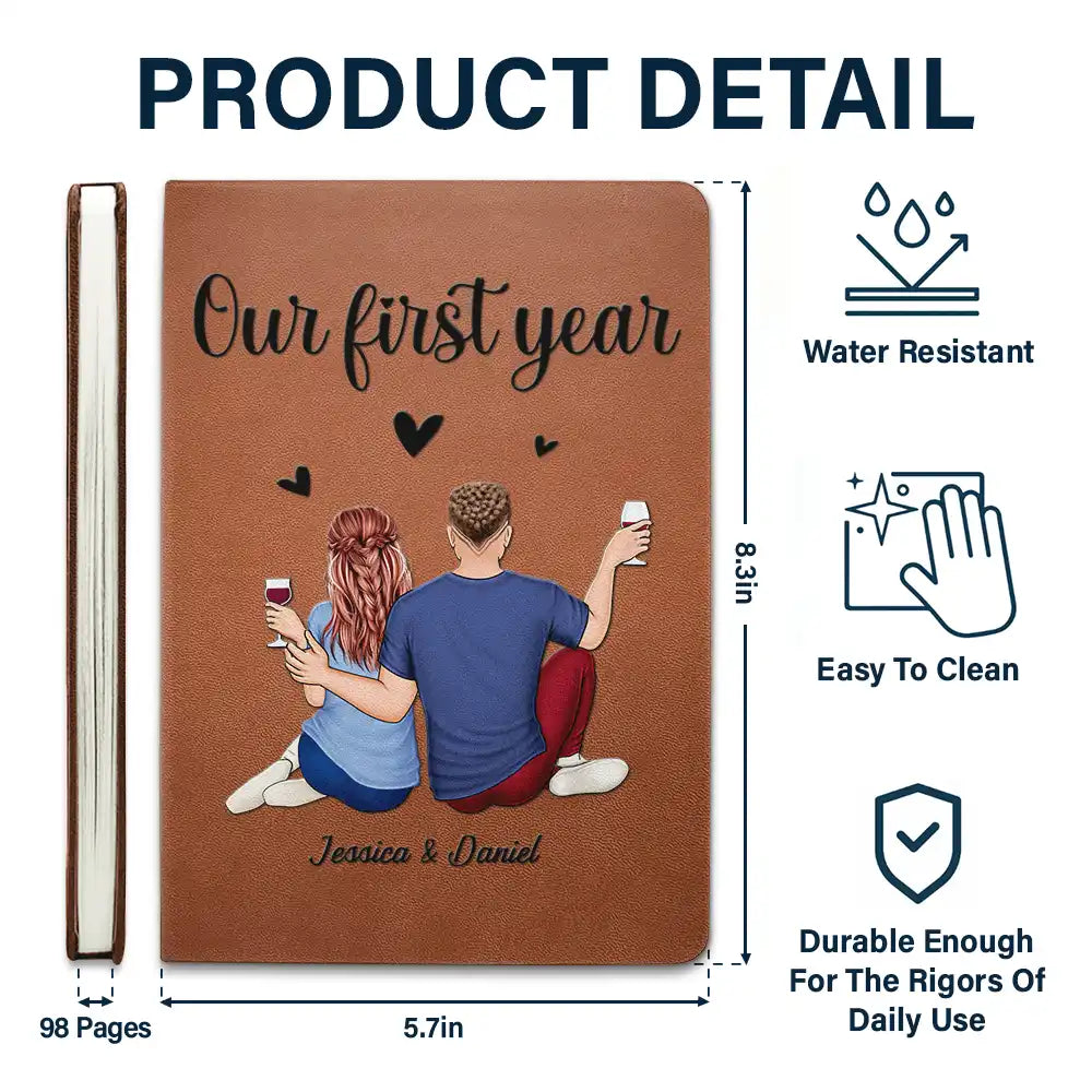 Our First Year Couple Anniversary - Personalized Leather Journal