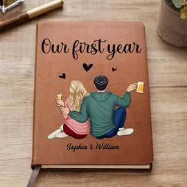 Our First Year Couple Anniversary - Personalized Leather Journal