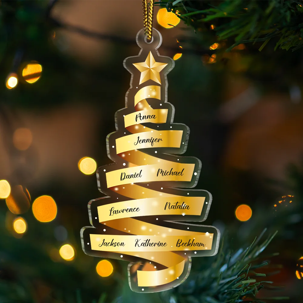 Family Names Ribbon Christmas Tree - Personalized Custom Shaped Acrylic Ornament