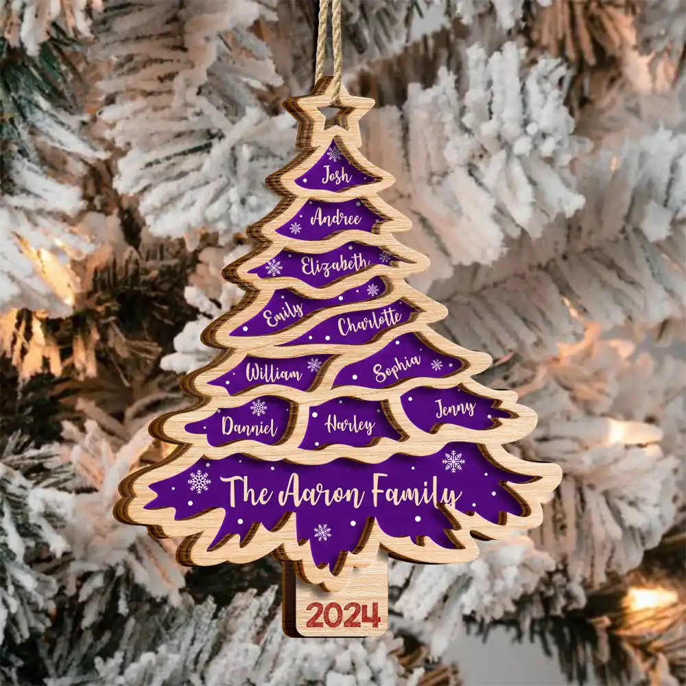 Christmas Tree Family Bestie Custom Names Version 3 - Personalized 2-Layered Wooden Ornament