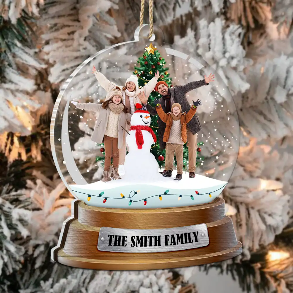 Family - Custom Photo Family Snow Globe Winter Theme - Personalized 2-Layered Mix Ornament