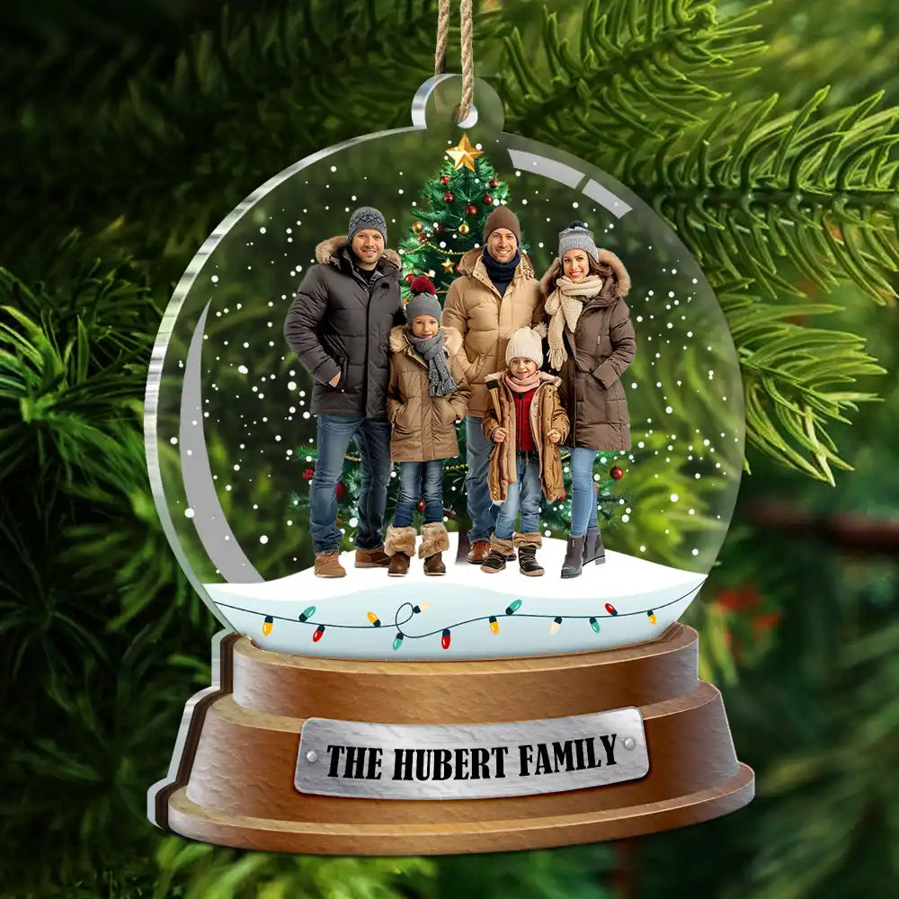 Family - Custom Photo Family Snow Globe Winter Theme - Personalized 2-Layered Mix Ornament