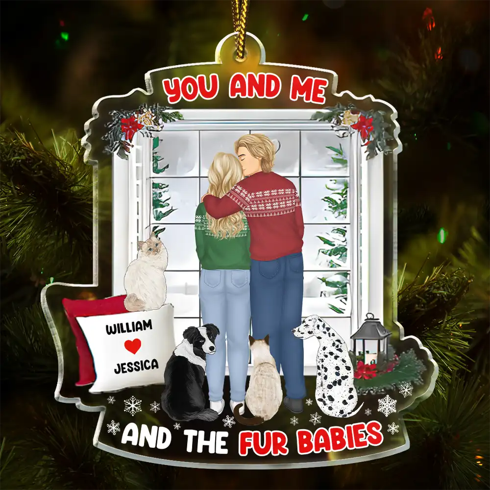 Pet Couple - Forehead Kissing Couple You And Me And The Dog Cat Pet Lover - Personalized Custom Shaped Acrylic Ornament