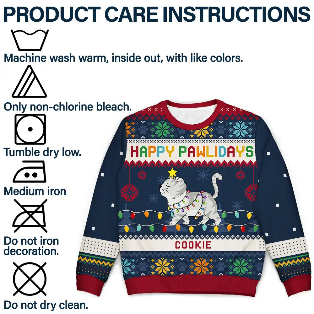 Christmas Funny Walking Cats Meowy Catmas Happy Pawlidays - Personalized Unisex Ugly Sweater