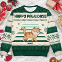 Pet Lovers - Christmas Funny Walking Dog Cat Pet Lover Happy Pawlidays - Personalized Unisex Ugly Sweater