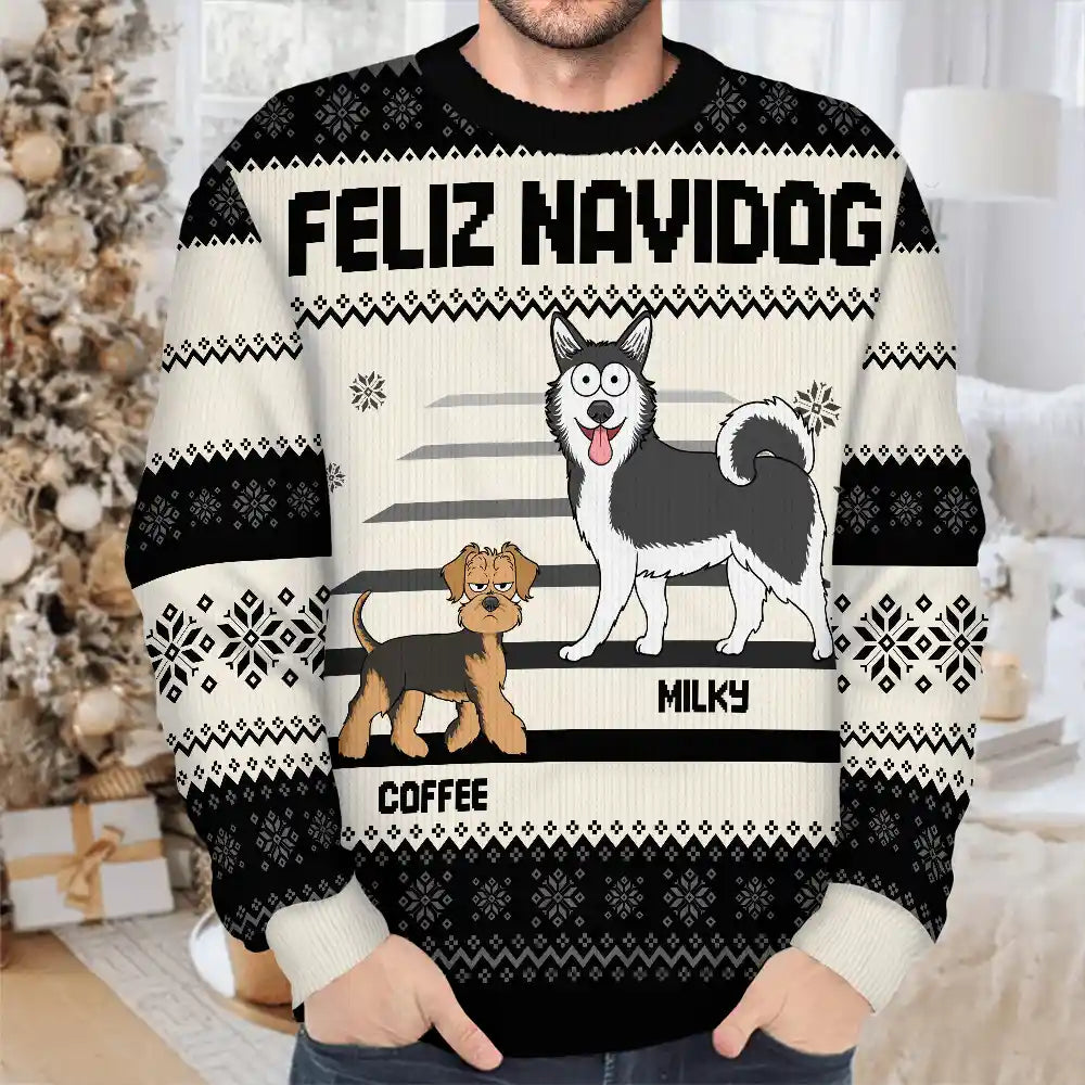 Pet Lovers - Christmas Funny Walking Dog Cat Pet Lover Happy Pawlidays - Personalized Unisex Ugly Sweater