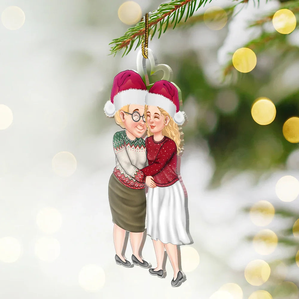 Gift For Grandma, Gift For Mother - Grandma And Grandkid Arm In Arm Hugging - Personalized Cutout Acrylic Ornament