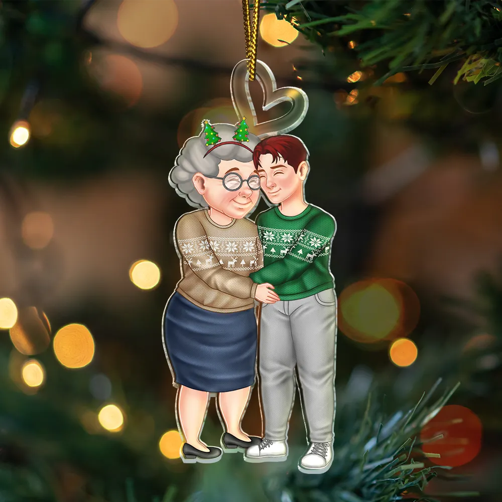 Gift For Grandma, Gift For Mother - Grandma And Grandkid Arm In Arm Hugging - Personalized Cutout Acrylic Ornament