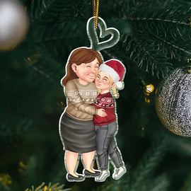 Gift For Grandma, Gift For Mother - Grandma And Grandkid Arm In Arm Hugging - Personalized Cutout Acrylic Ornament