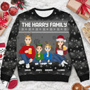 Family, Gift For Bestie - Christmas Pixel Snow Flat Art Family Friends Sitting - Personalized Unisex Ugly Sweater