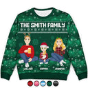 Family, Gift For Bestie - Christmas Pixel Snow Flat Art Family Friends Sitting - Personalized Unisex Ugly Sweater