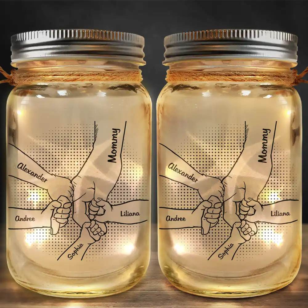 Christmas,Gift For Grandma,Gift For Grandpa,Gift For Grandparents,Continue Shopping,Happy - Hand In Hand Grandma Grandpa Grandkids - Personalized Mason Jar Light