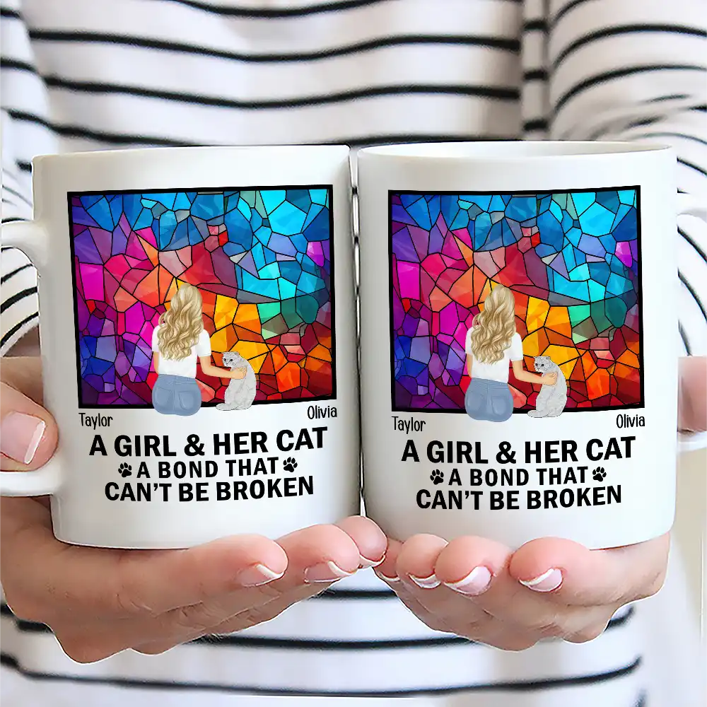 Dog Lovers, Cat Lovers, Pet Lovers, Dog Mom - Flower Field A Girl And Her Dog And Cat - Personalized Mug