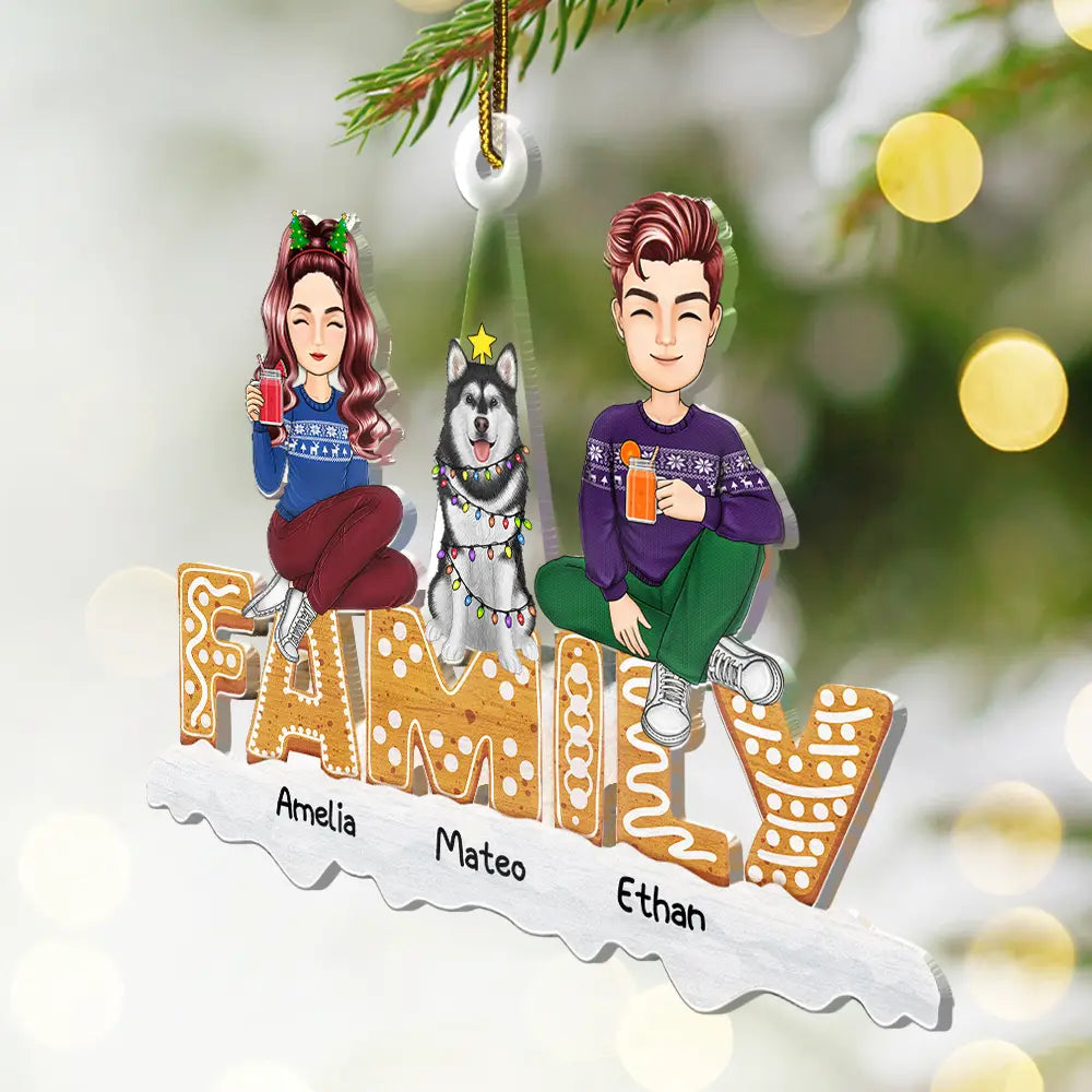 Family - Cartoon Family And Pet Gingerbread Cookies - Personalized Cutout Acrylic Ornament