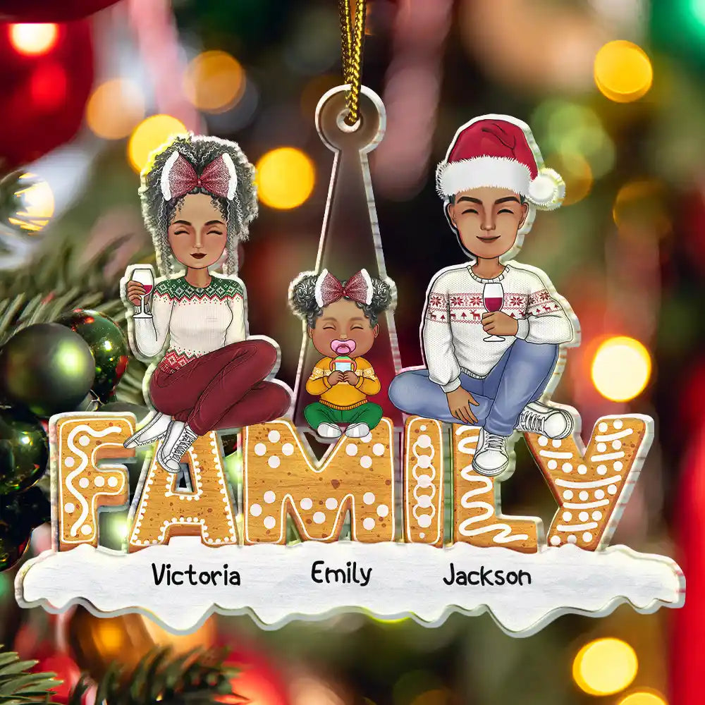 Family - Cartoon Family And Pet Gingerbread Cookies - Personalized Cutout Acrylic Ornament