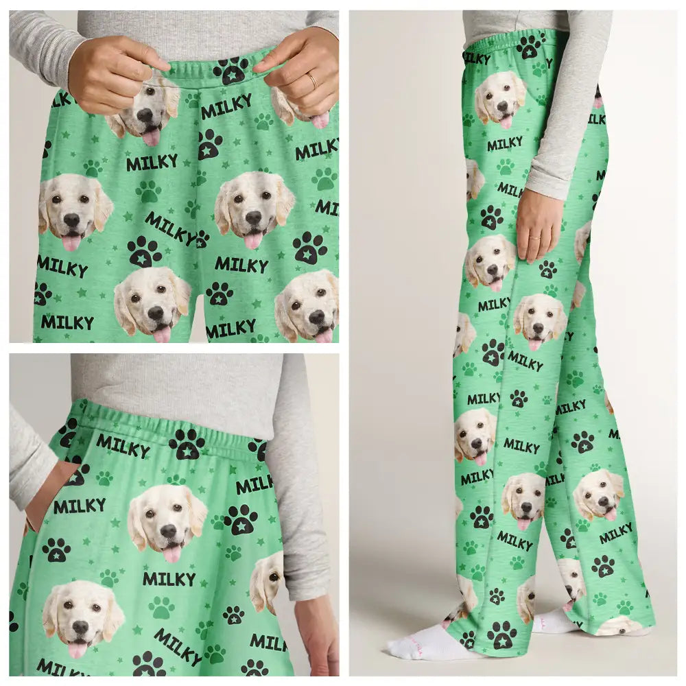 Pet Lovers, Dog Lovers, Cat Lovers - Custom Photo Name Best Cat Mom Dog Pet Lover - Personalized Pajama Pants