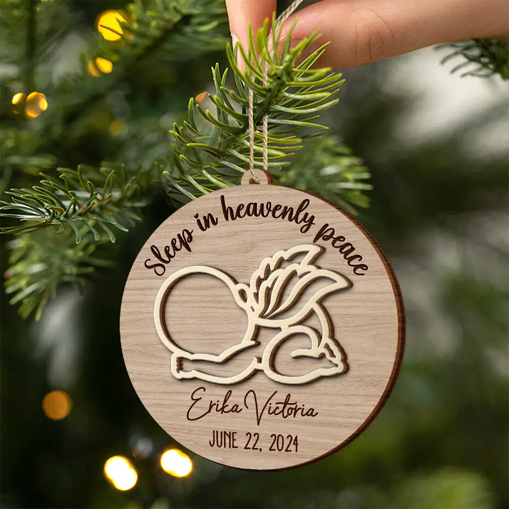 Christmas,Sad,Family,Parents,Memorial,New baby - Sleep In Heavenly Peace Memorial Infant Loss Baby Memorial - Personalized 2-Layered Wooden Ornament