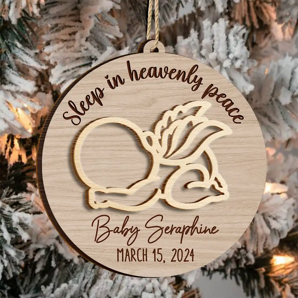 Christmas,Sad,Family,Parents,Memorial,New baby - Sleep In Heavenly Peace Memorial Infant Loss Baby Memorial - Personalized 2-Layered Wooden Ornament