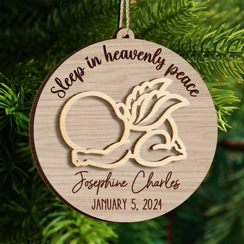 Christmas,Sad,Family,Parents,Memorial,New baby - Sleep In Heavenly Peace Memorial Infant Loss Baby Memorial - Personalized 2-Layered Wooden Ornament