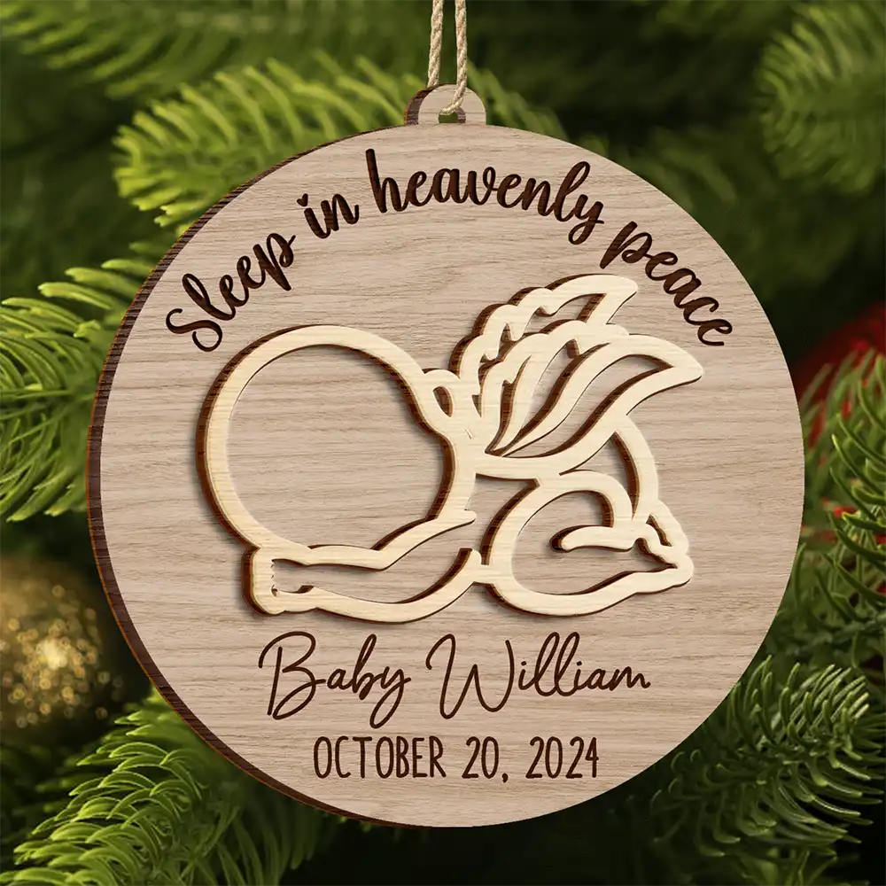 Christmas,Sad,Family,Parents,Memorial,New baby - Sleep In Heavenly Peace Memorial Infant Loss Baby Memorial - Personalized 2-Layered Wooden Ornament