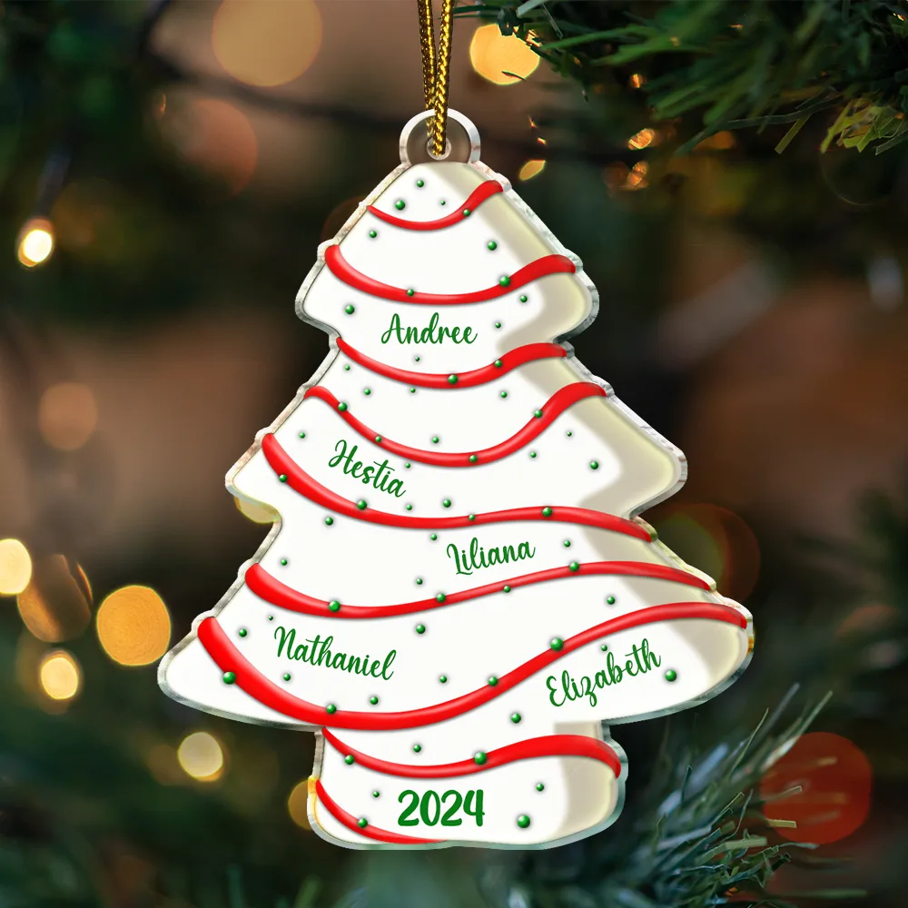 Family, Parents, Gift For Grandparents - Family Christmas Tree Cake - Personalized Custom Shaped Acrylic Ornament