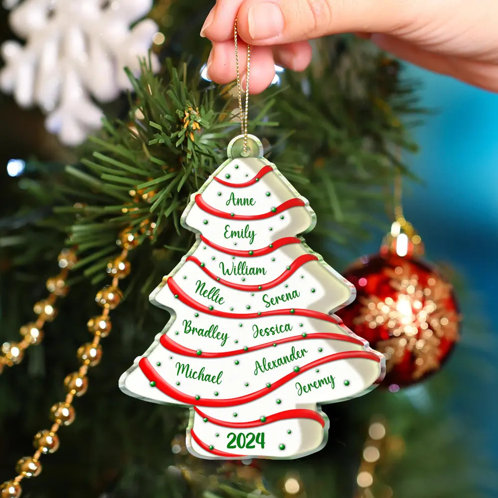 Family, Parents, Gift For Grandparents - Family Christmas Tree Cake - Personalized Custom Shaped Acrylic Ornament