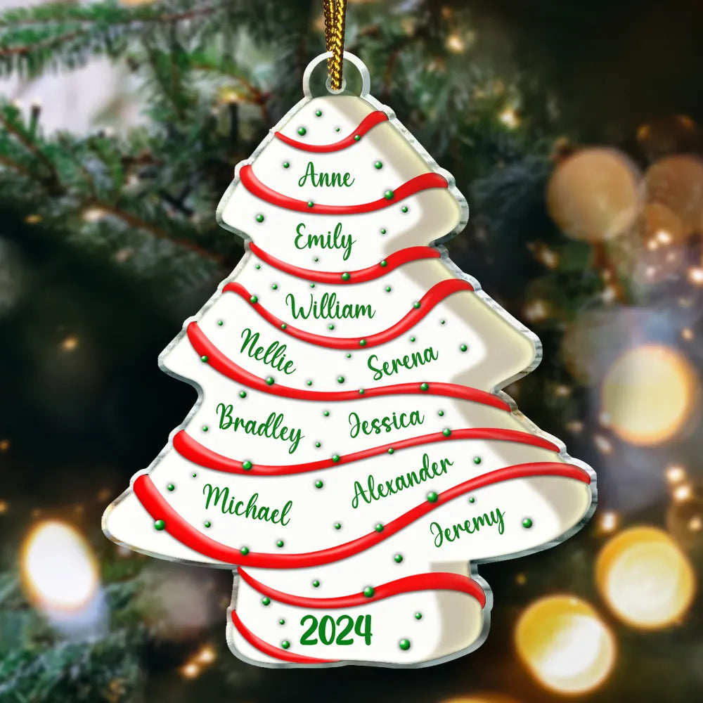 Family, Parents, Gift For Grandparents - Family Christmas Tree Cake - Personalized Custom Shaped Acrylic Ornament