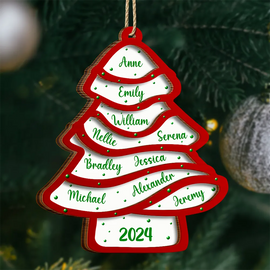 Family, Parents, Gift For Grandparents - Family Christmas Tree Cake - Personalized 2-Layered Wooden Ornament