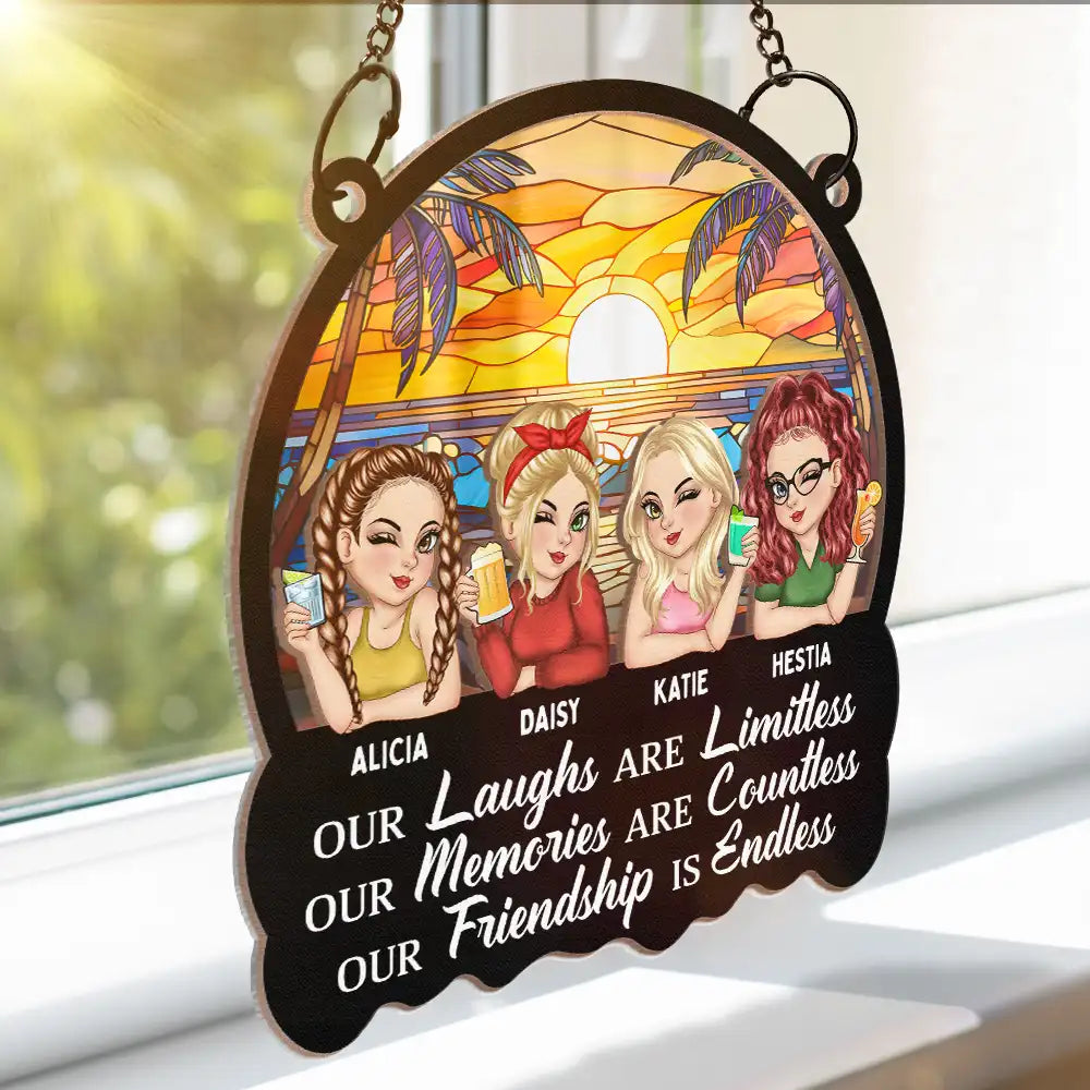 Gift For Sisters, Gift For Bestie, Gift For Sibling - Besties Our Laughs Are Limitless Friendship - Personalized Window Hanging Suncatcher Ornament