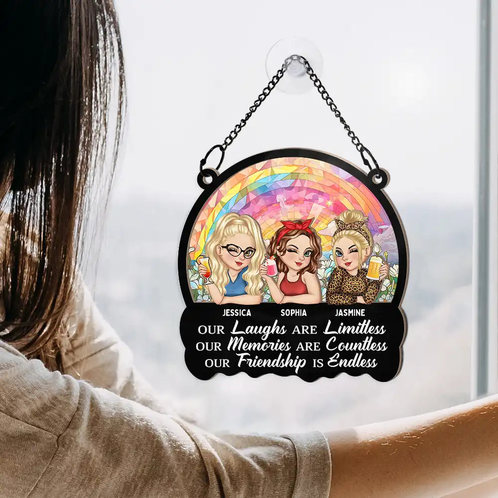 Gift For Sisters, Gift For Bestie, Gift For Sibling - Besties Our Laughs Are Limitless Friendship - Personalized Window Hanging Suncatcher Ornament