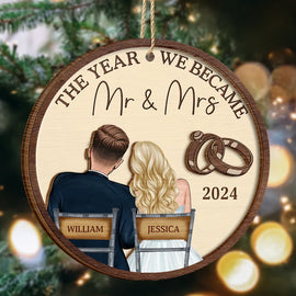 Christmas,Wedding,Gift For Couples,Gift For Wife,Gift For Husband,Love - The Year We Became Mr & Mrs Couples - Personalized 2-Layered Wooden Ornament