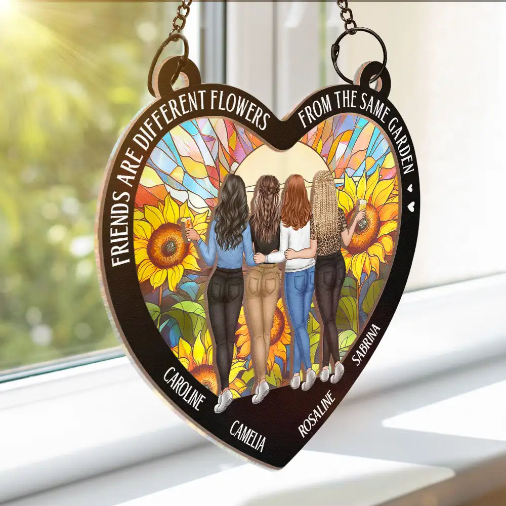 Gift For Bestie, Gift For Sisters - Flower Field Sisters Are Different Flowers From The Same Garden - Personalized Window Hanging Suncatcher Ornament