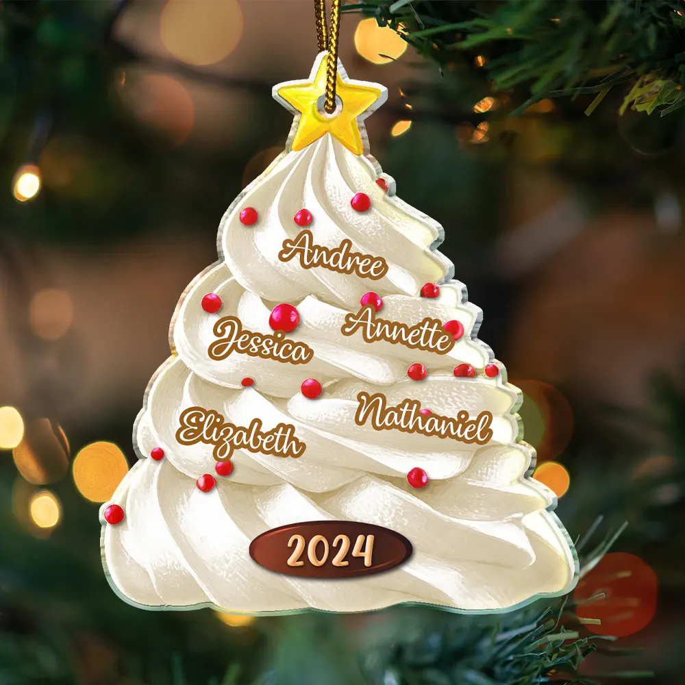 Christmas,Family,Gift For Bestie,Happy - Cupcake Cream Christmas Tree Custom Name - Personalized Custom Shaped Acrylic Ornament