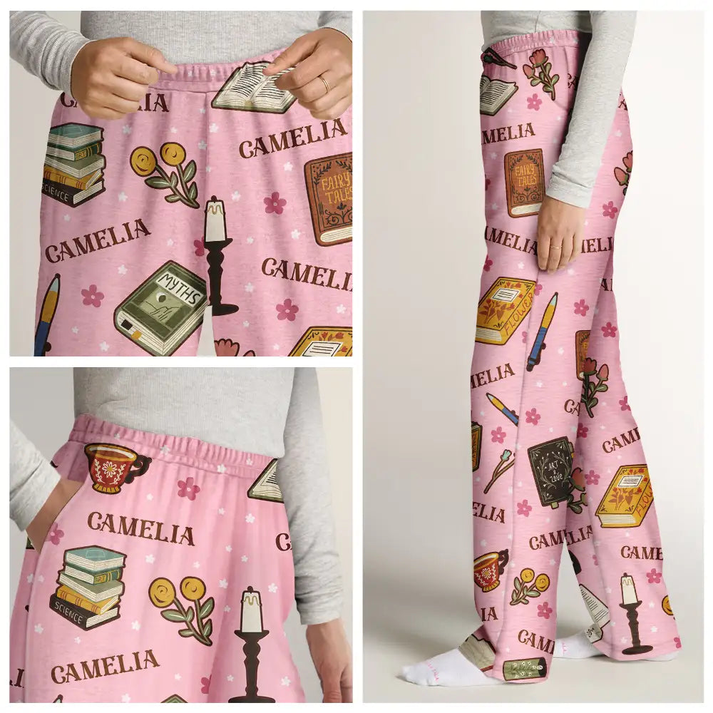 Custom Name Reading Book Lover Books Pattern - Personalized Pajama Pants