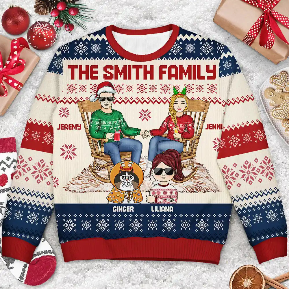 Christmas, Family, Gift For Bestie - Family Couple With Kids And Pets - Personalized Unisex Ugly Sweater
