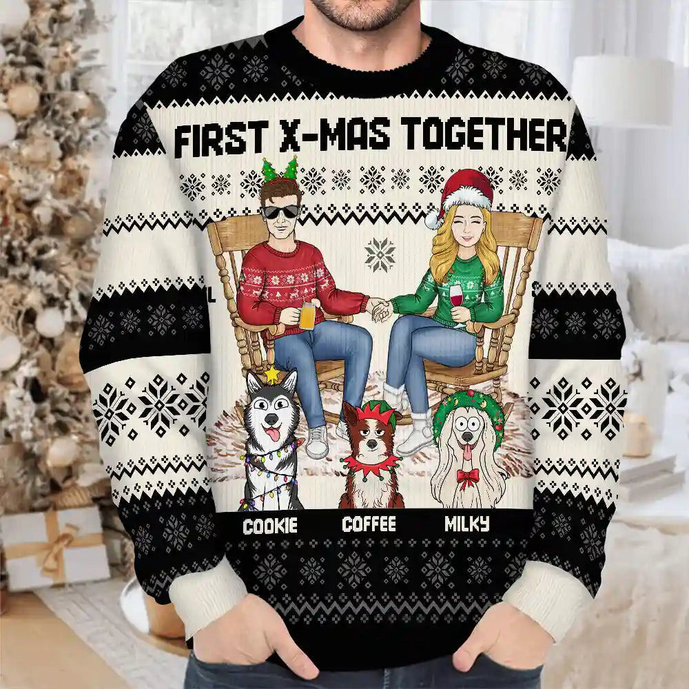 Christmas, Family, Gift For Bestie - Family Couple With Kids And Pets - Personalized Unisex Ugly Sweater
