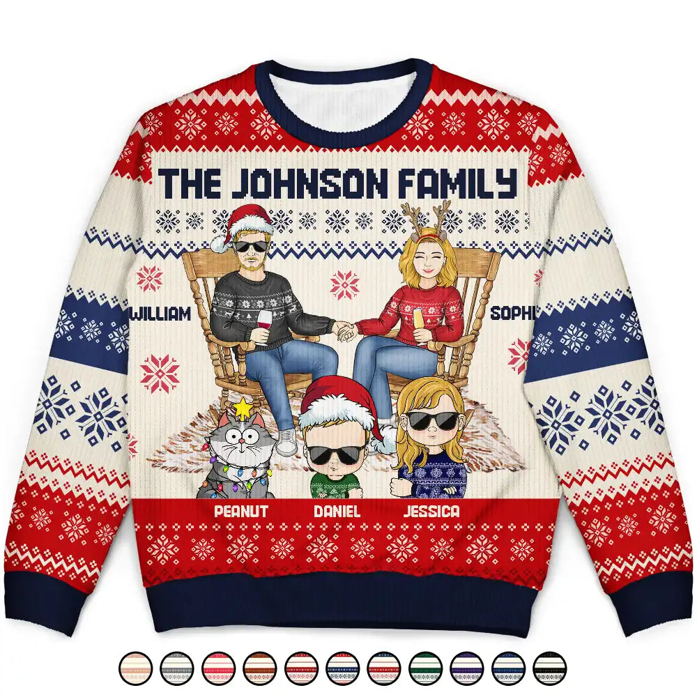 Christmas, Family, Gift For Bestie - Family Couple With Kids And Pets - Personalized Unisex Ugly Sweater
