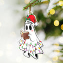 Reading - Colorful Light Christmas Ghost Love Reading Book - Personalized Custom Shaped Acrylic Ornament