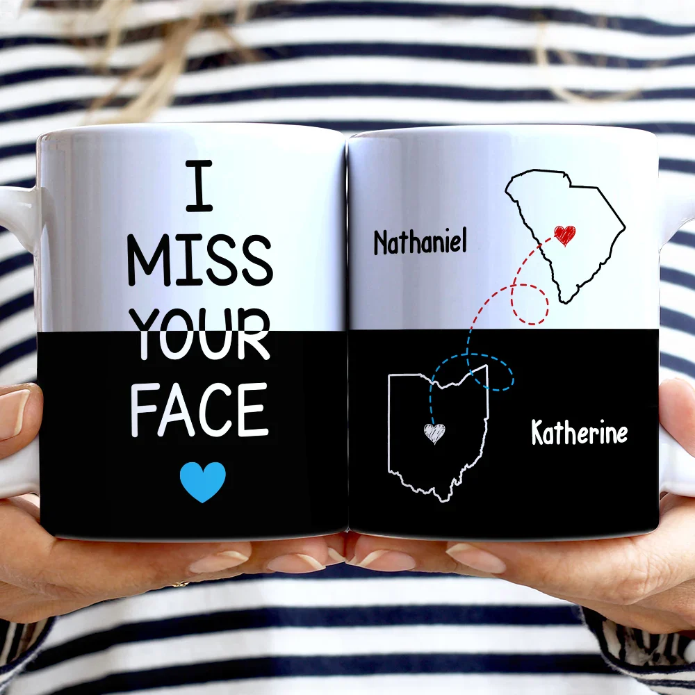 Gift For Bestie,Funny - Long Distance Besties I Miss Your Face Never Too Far - Personalized White Edge-to-Edge Mug