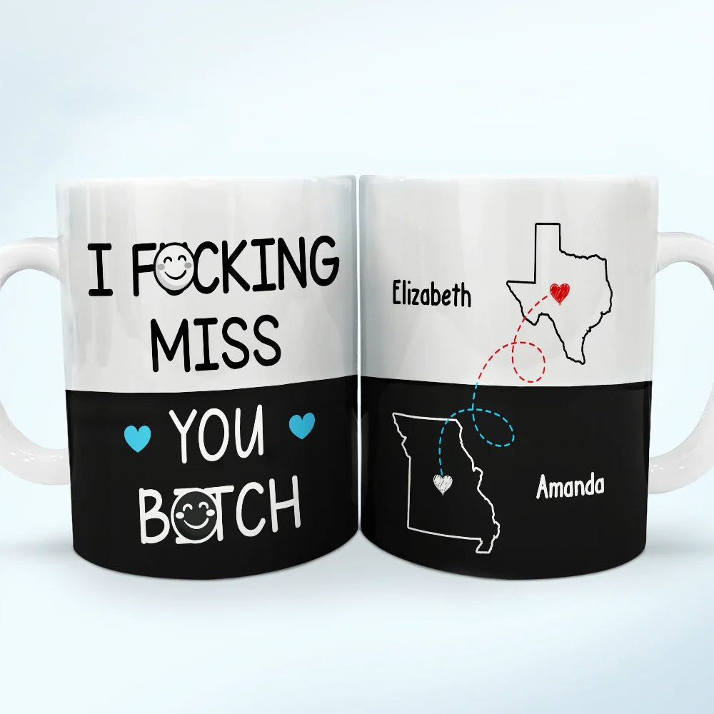 Gift For Bestie,Funny - Long Distance Besties I Miss Your Face Never Too Far - Personalized White Edge-to-Edge Mug