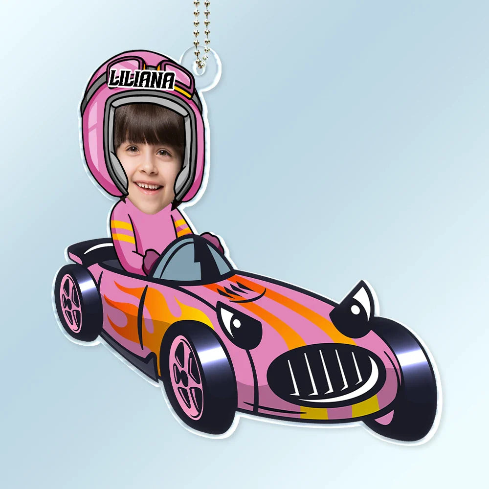 Happy,Gift For Father,Gift For Mother,Custom Photo - Custom Photo Racing Kid Toy Car Cute Racer - Personalized Acrylic Car Hanger