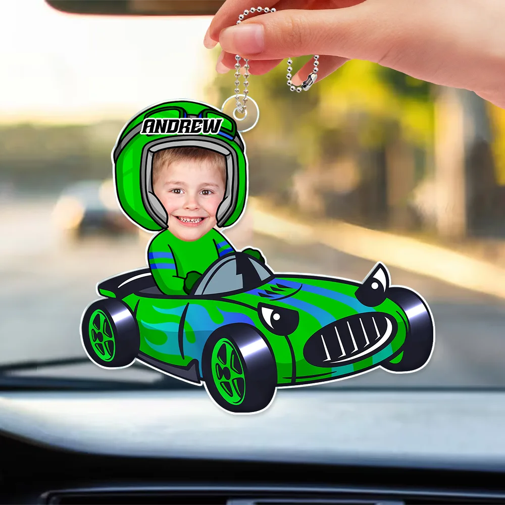 Happy,Gift For Father,Gift For Mother,Custom Photo - Custom Photo Racing Kid Toy Car Cute Racer - Personalized Acrylic Car Hanger