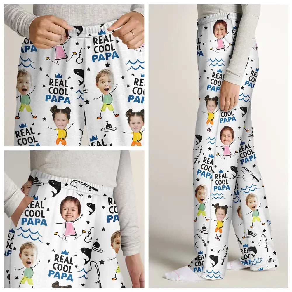 Custom Photo Reel Cool Papa Dad Funny Kids - Personalized Sweatpants