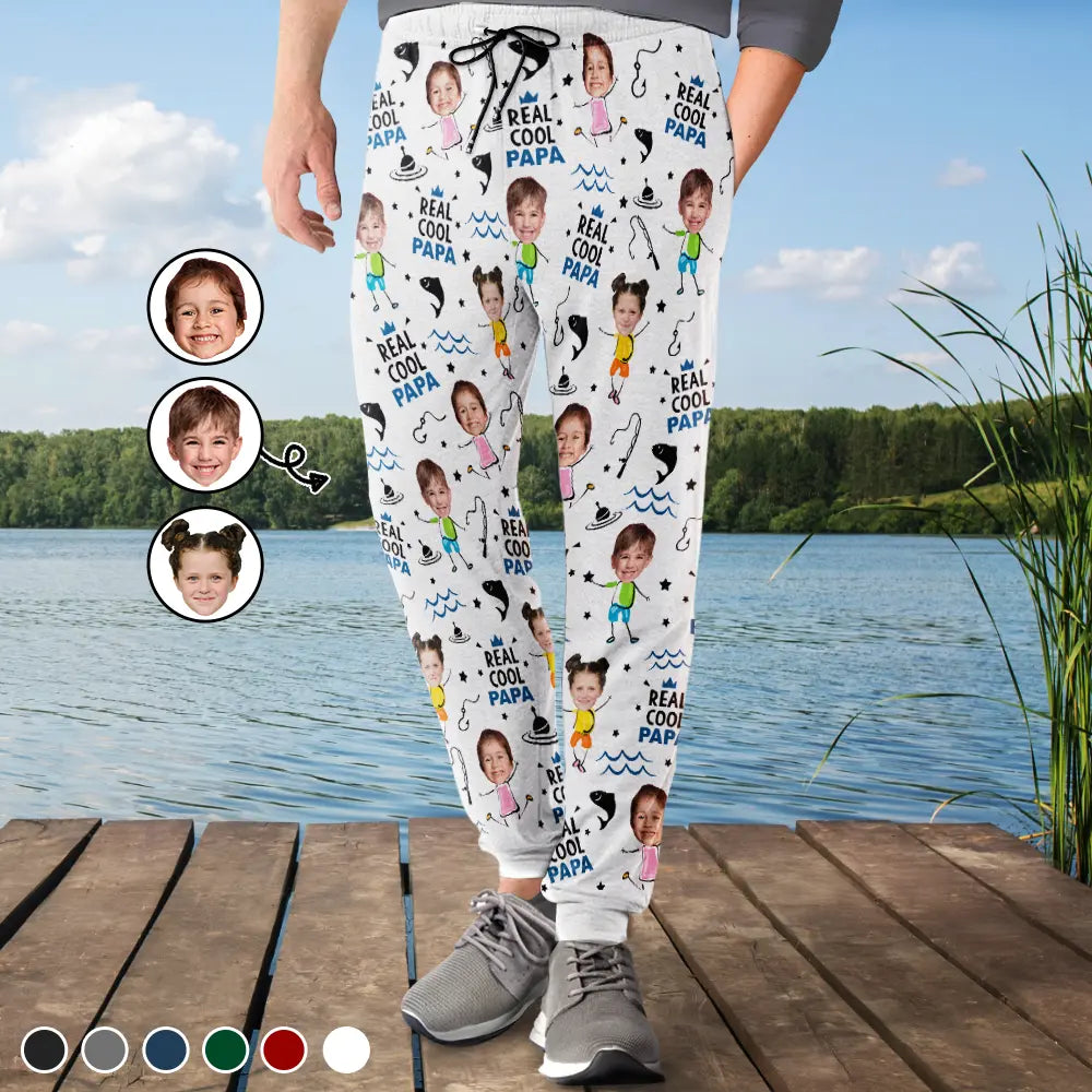 Custom Photo Reel Cool Papa Dad Funny Kids - Personalized Sweatpants