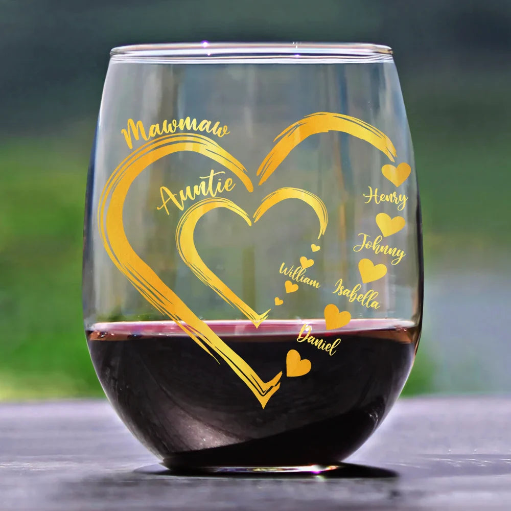 Gift For Mother, Gift For Grandma - We Love Mom Grandma Sweethearts Kid Grandkid - Personalized Stemless Wine Glass
