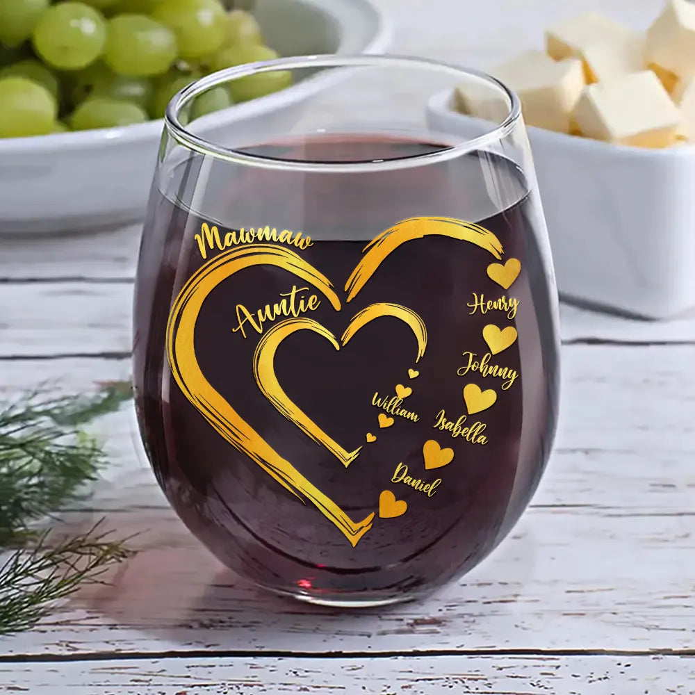 Gift For Mother, Gift For Grandma - We Love Mom Grandma Sweethearts Kid Grandkid - Personalized Stemless Wine Glass
