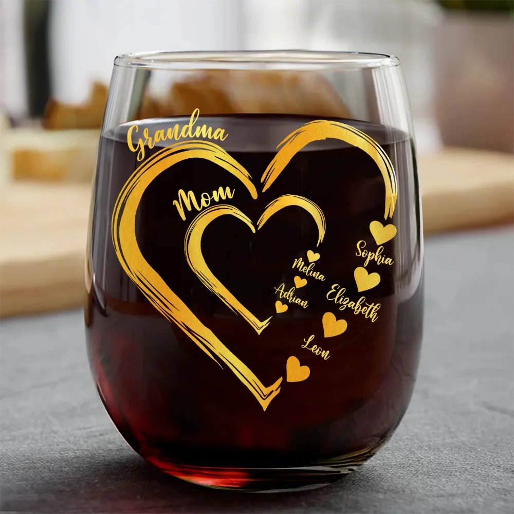 Gift For Mother, Gift For Grandma - We Love Mom Grandma Sweethearts Kid Grandkid - Personalized Stemless Wine Glass
