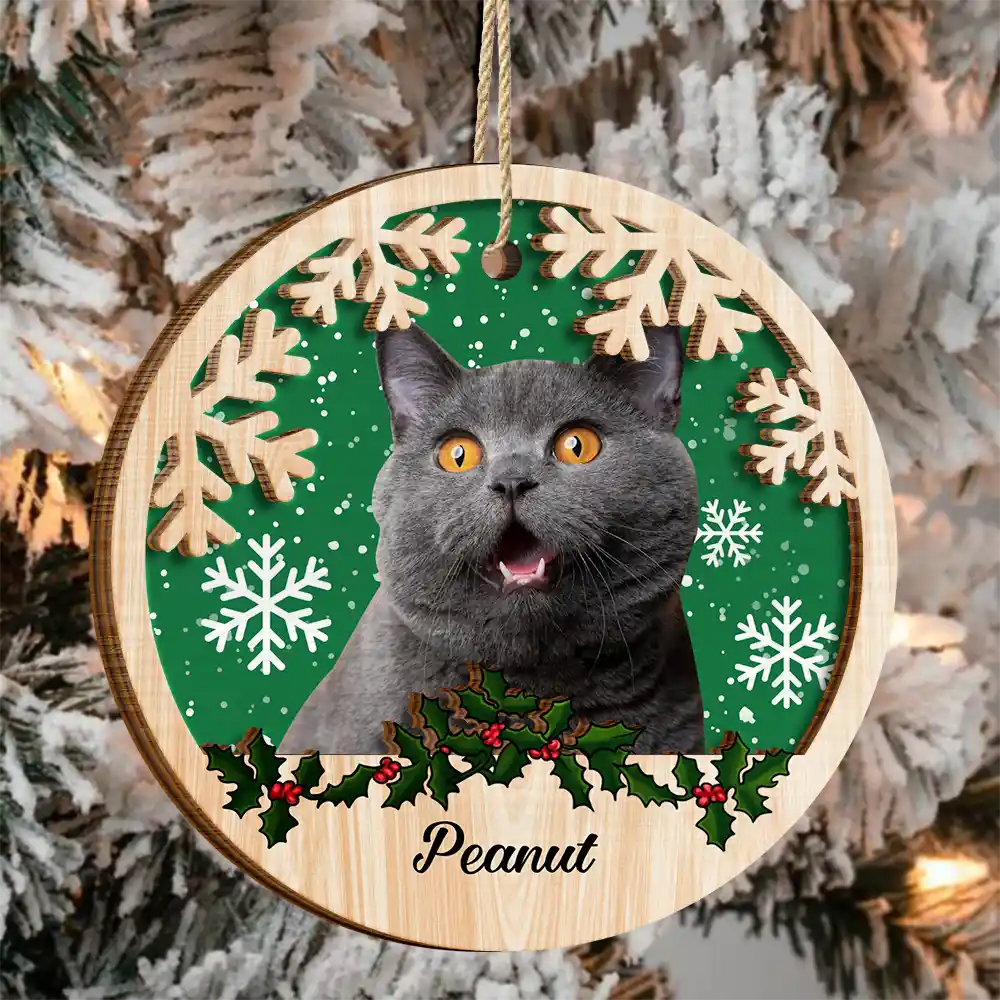 Custom Photo Cat Dog Christmas - Personalized 2-Layered Wooden Ornament