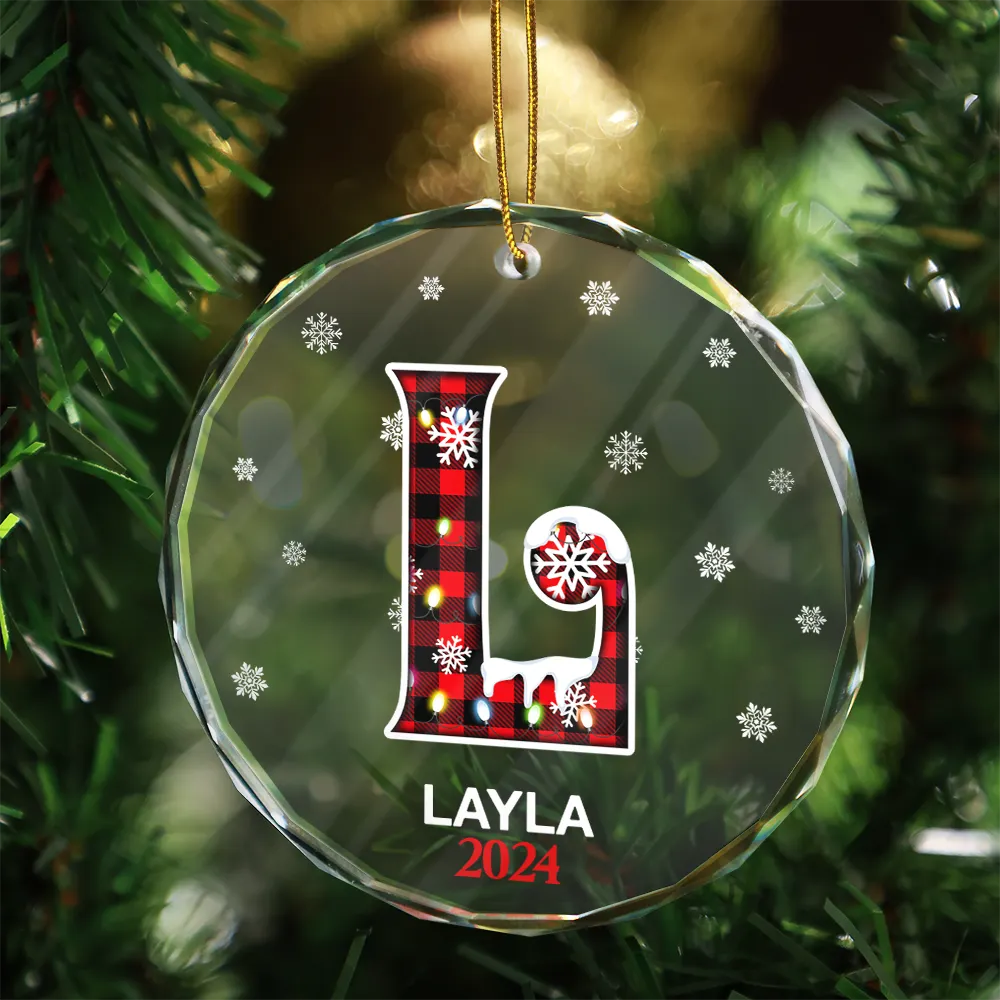 Christmas Alphabet For Family Members - Personalized Circle Glass Ornament